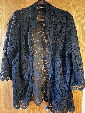 Black Floral Crochet Lace Open Cardigan